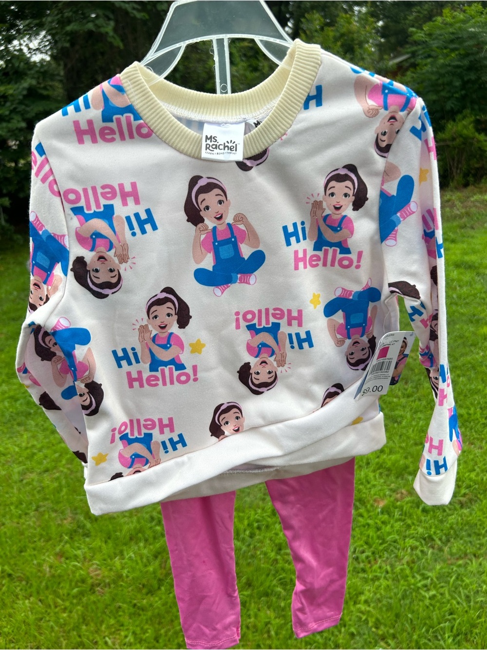 Ms Rachel Kids 'Hi! Hello!' Graphic Sweatshirt and Pink Leggings Set